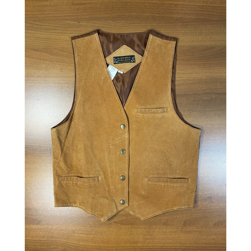 VTG Dont Stop 1980s Brown Leather Snap Front Western Waist Coat Vest Women’s L